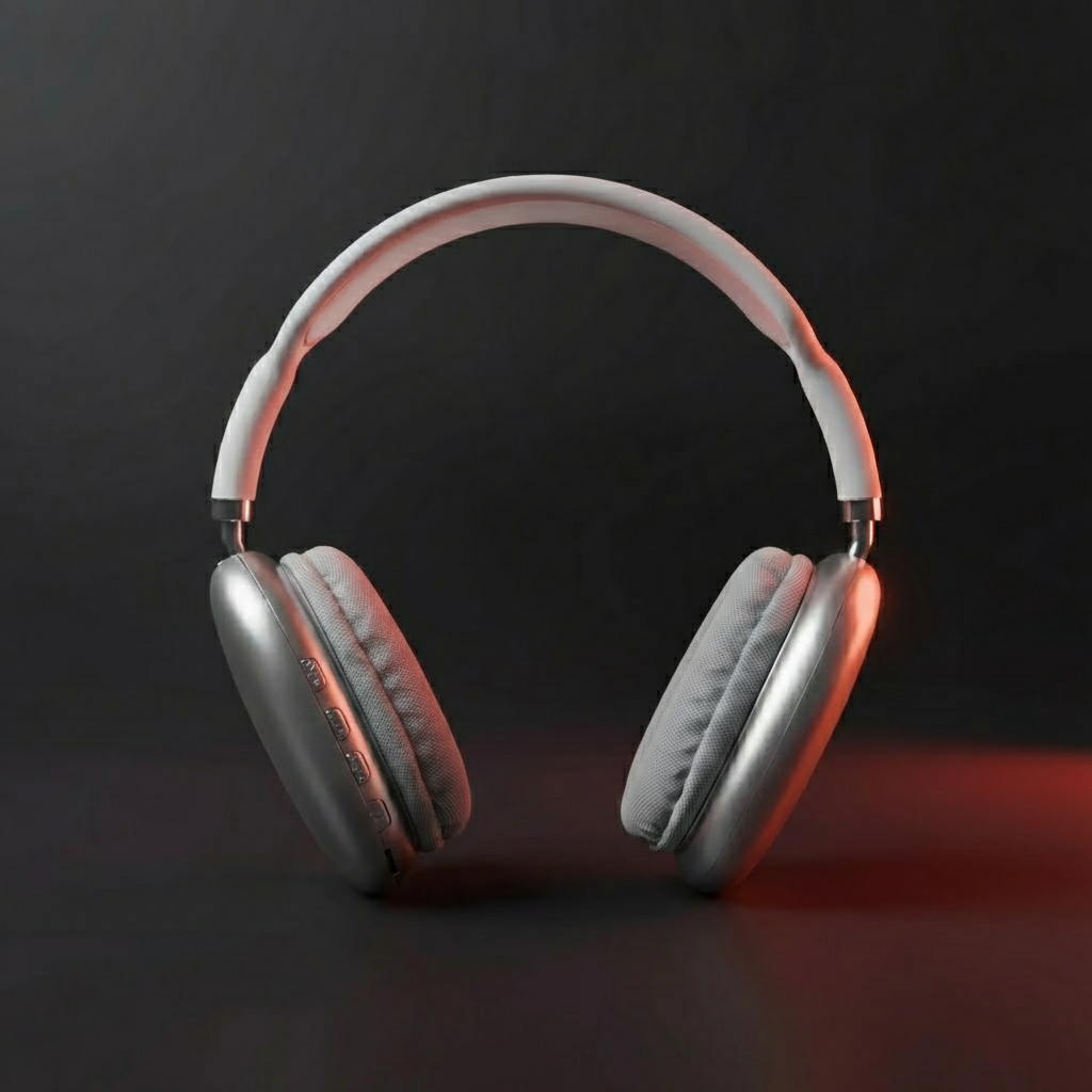 Gray headphones on a dark background