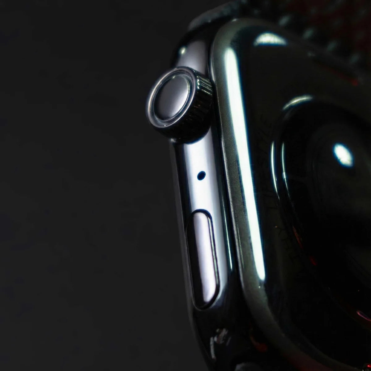 Close-up of a smartwatch on a dark background