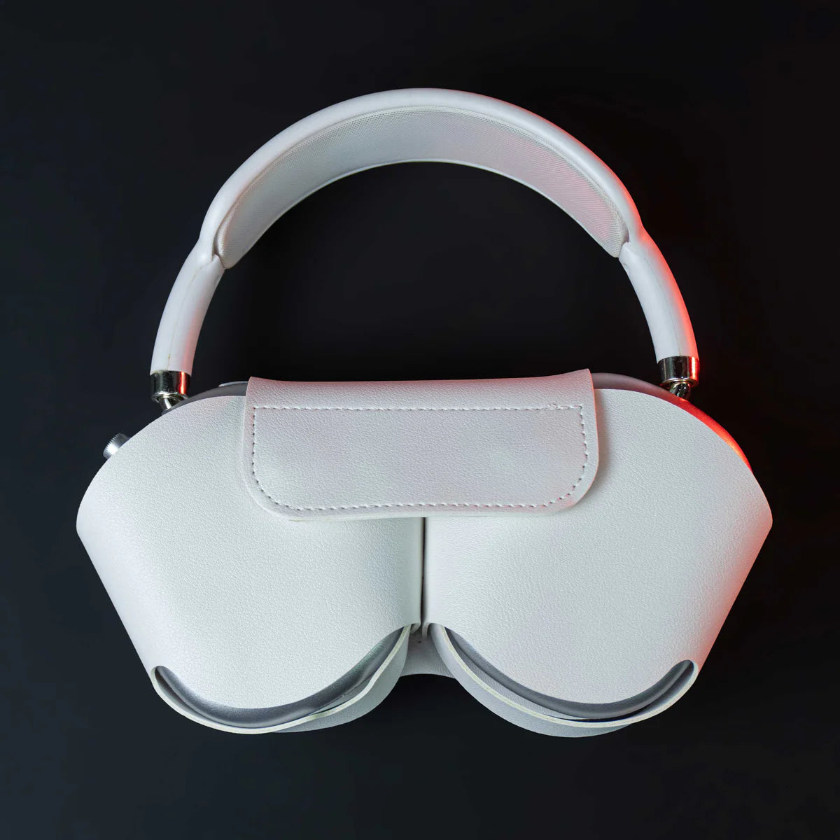 White VR headset on a black background