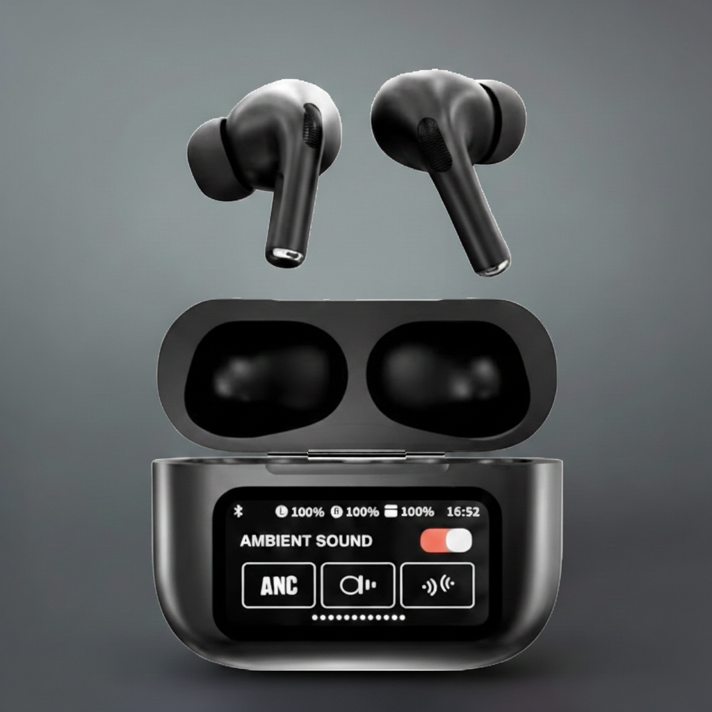 A9 Pro Signature Series Wireless Earbuds Black – ANC + ENC, Bluetooth & Digital Display