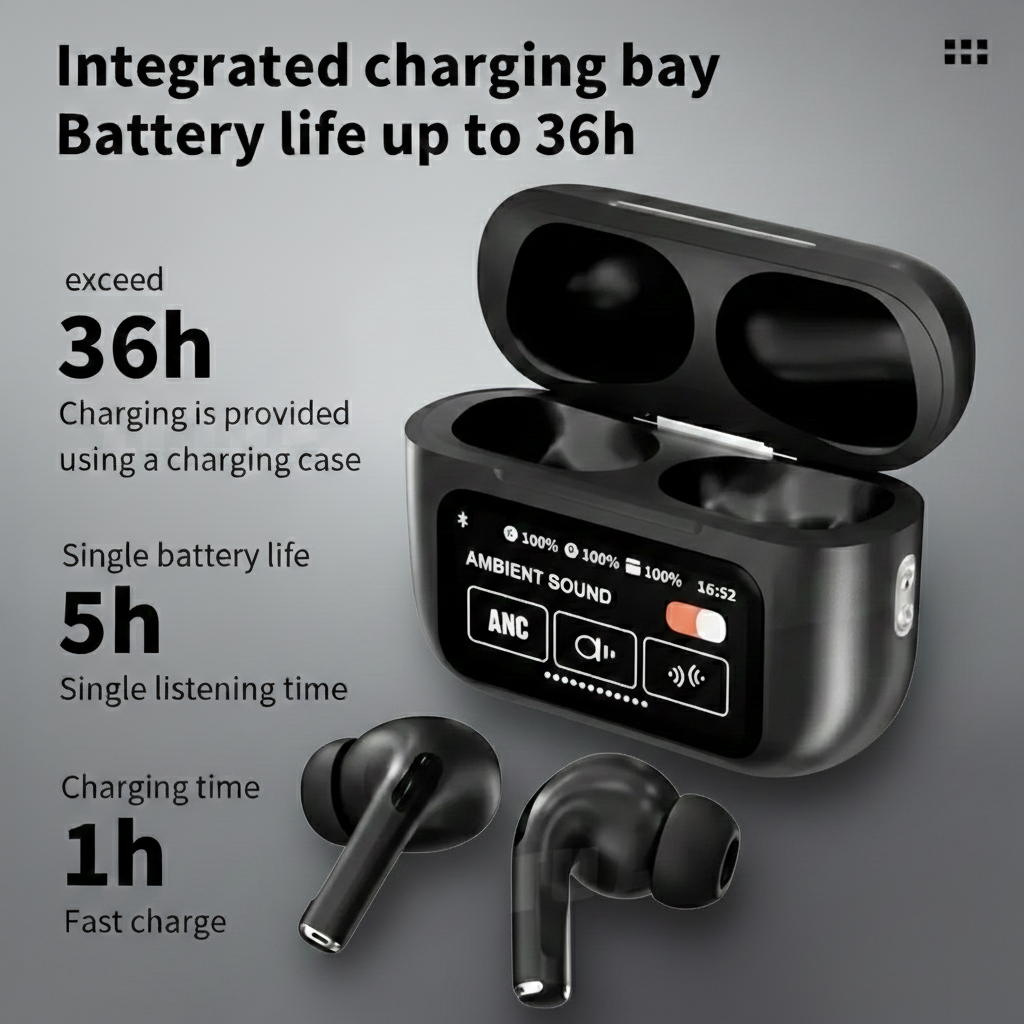 A9 Pro Signature Series Wireless Earbuds Black – ANC + ENC, Bluetooth & Digital Display